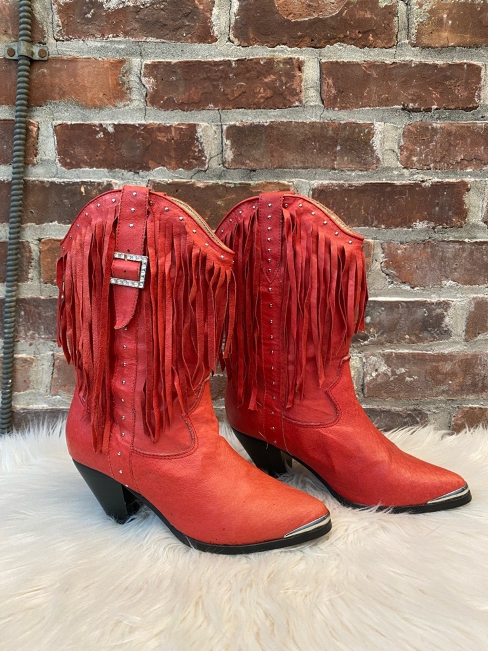 Dingo Red Fringe Bohemian Cowboy Boots, Size 7